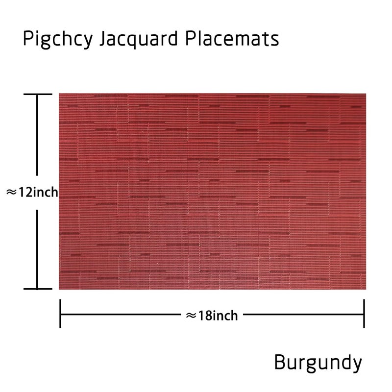 PIGCHCY Placemats,Washable Durable Woven Vinyl Placemats for Dining Table,Heat Resistant Plastic Placemats Set of 6 (18 x 12 inches,Burgundy Red) - Image 2